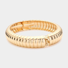 Load image into Gallery viewer, Gold Textured Metal Hinged Bangle Bracelet
