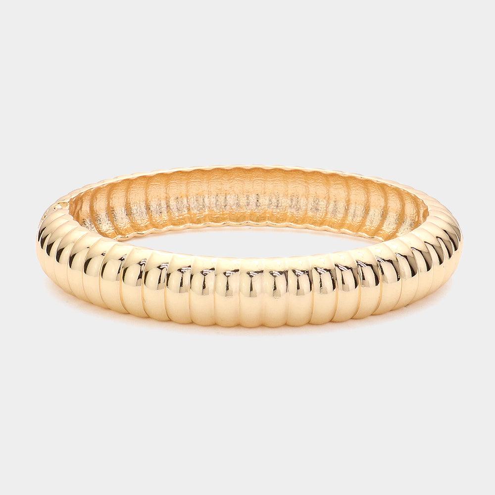 Gold Textured Metal Hinged Bangle Bracelet