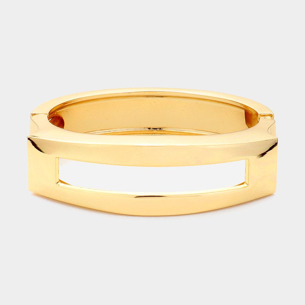 Gold Metal Open Rectangle Hinged Bangle Bracelet