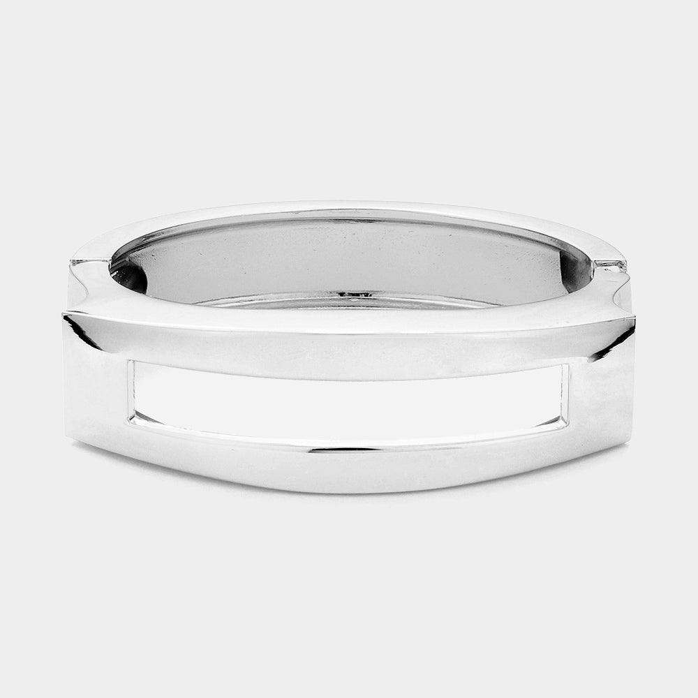 Metal Open Rectangle Hinged Bangle Bracelet