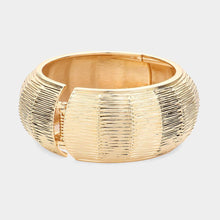 Load image into Gallery viewer, Gold Chunky Textured Metal Hinged Bangle Bracelet
