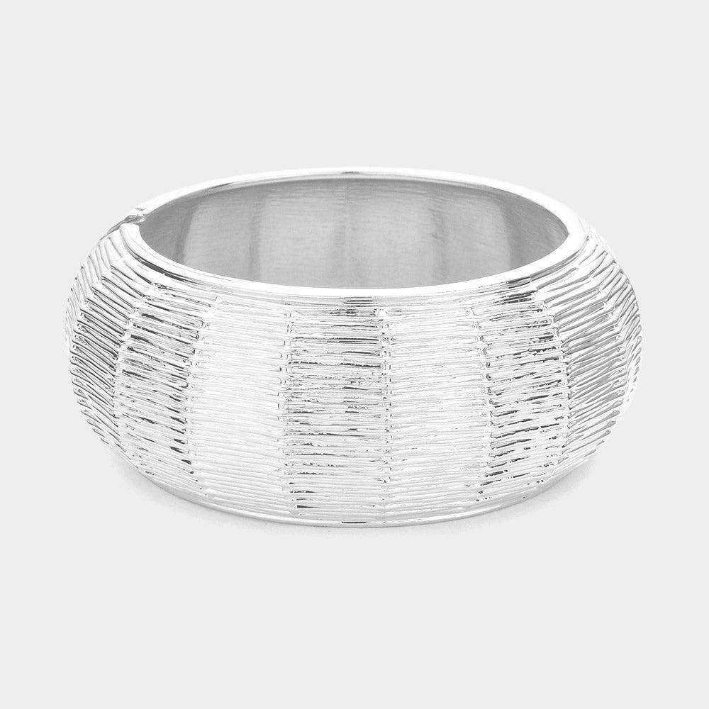 Chunky Textured Metal Hinged Bangle Bracelet