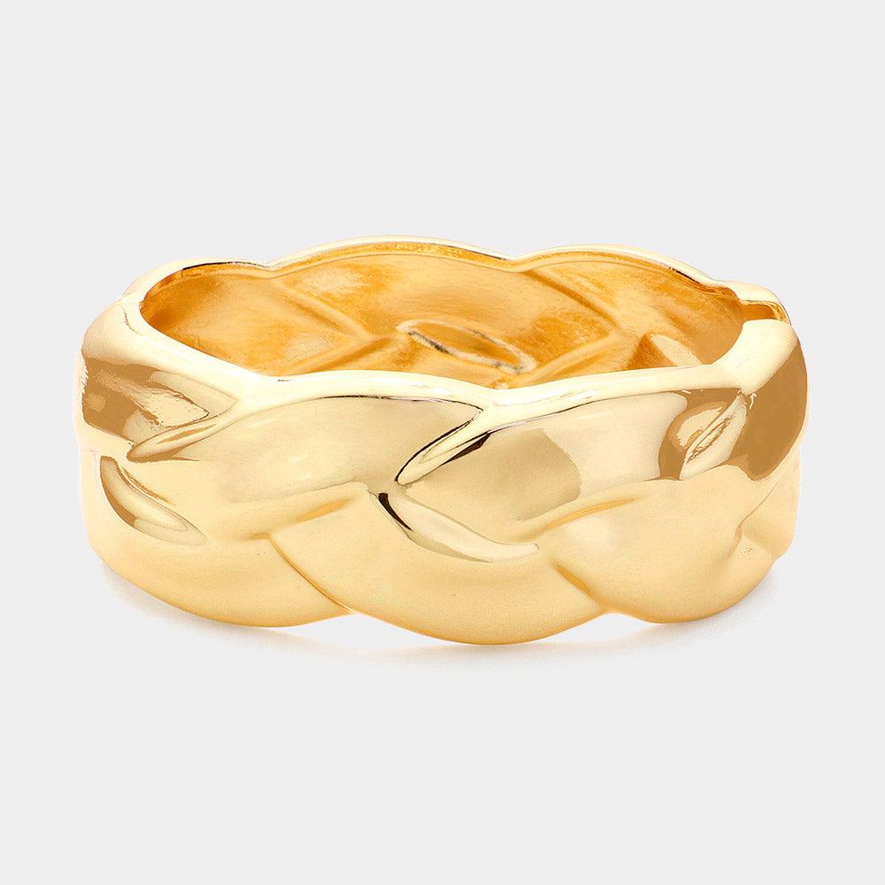 Gold Metal Braided Hinged Bangle Bracelet