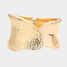 Load image into Gallery viewer, Gold Textured Metal Hinged Bangle Bracelet
