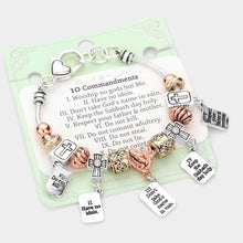 Load image into Gallery viewer, Three Tone 10 Commandments Heart Cross Bible Multi Bead Bracelet
