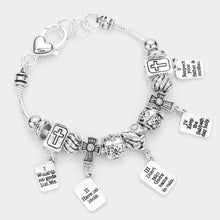 Load image into Gallery viewer, Silver 10 Commandments Heart Cross Bible Multi Bead Bracelet
