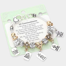 Load image into Gallery viewer, Two Tone 10 Commandments Heart Cross Bible Multi Bead Bracelet
