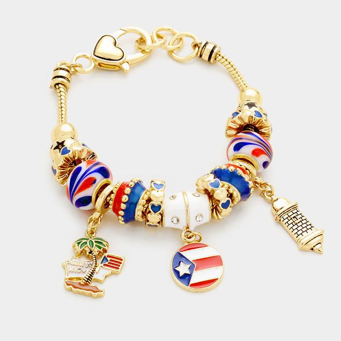 Puerto Rico flag charm multibead bracelet