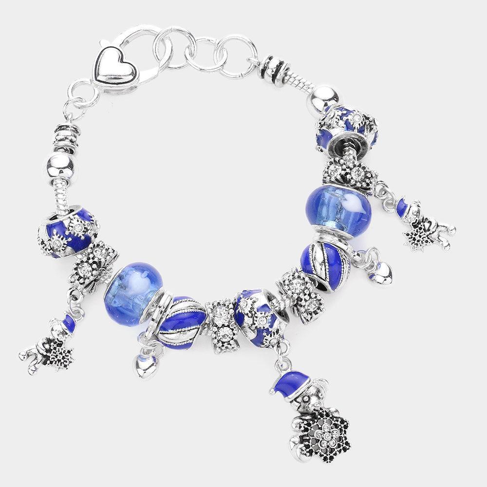 Blue Snowflake Bear Charm Multi Beaded Bracelet - Jewelry Store by Erik Rayo