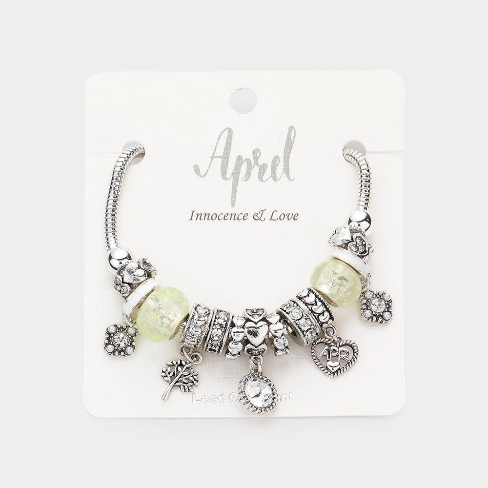 Clear April - Birthstone Heart Charm Multi Beaded Bracelet - Jewelry Store by Erik Rayo