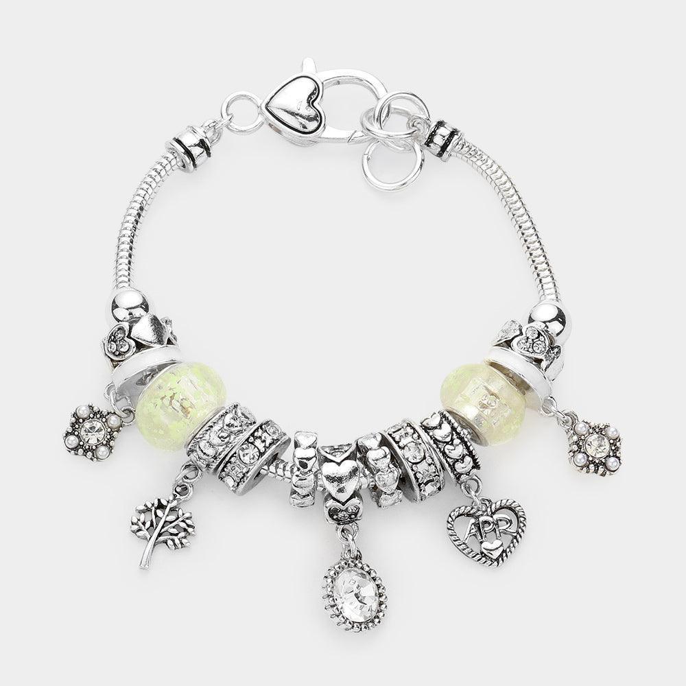 Clear April - Birthstone Heart Charm Multi Beaded Bracelet - Jewelry Store by Erik Rayo