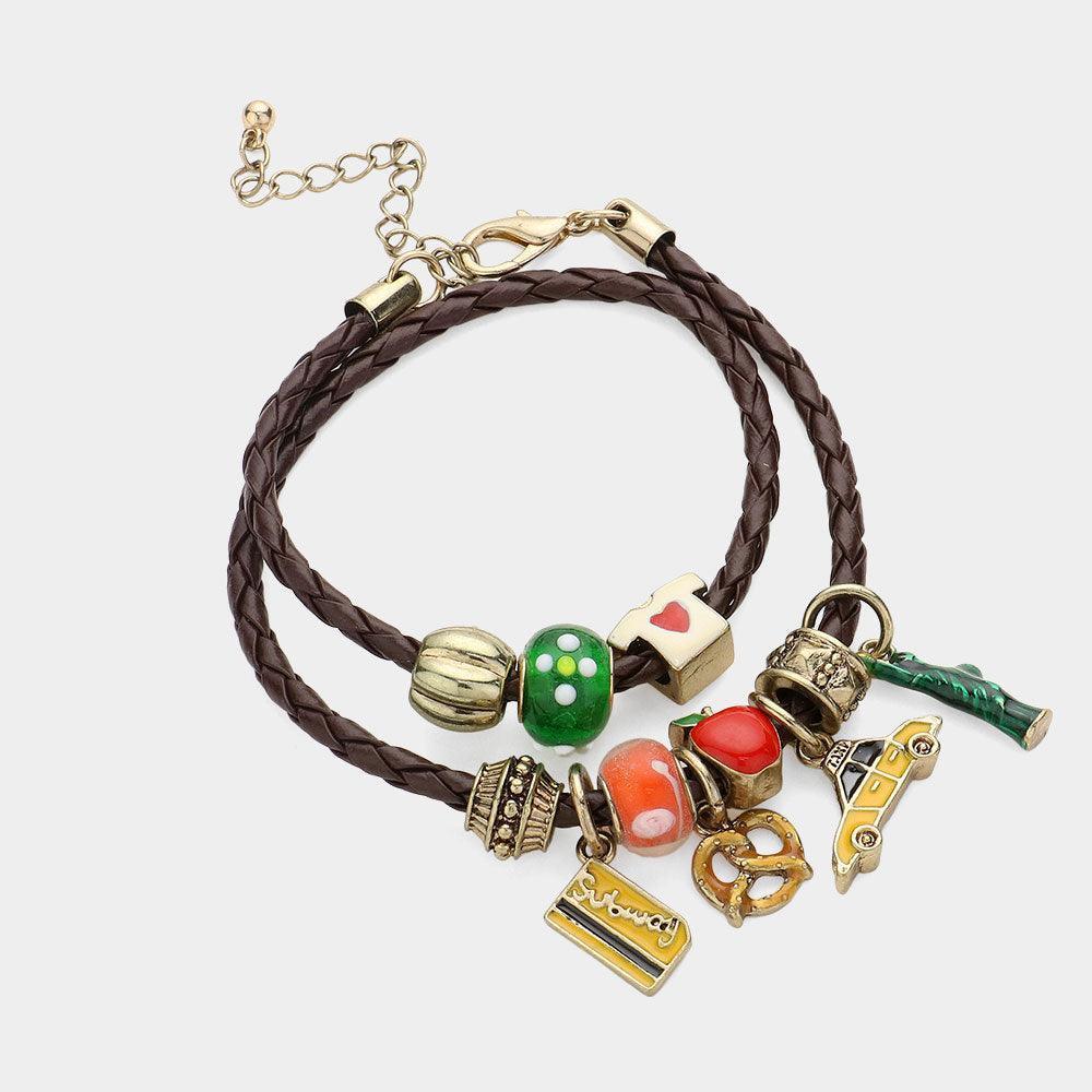 Gold NYC Yellow Cab & Metro Card Charms Multi Bead Bracelet / Necklace - Jewelry Store by Erik Rayo