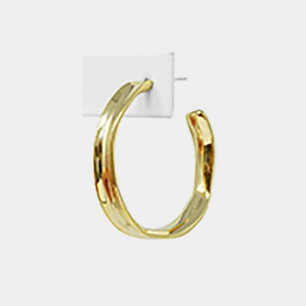 Gold 18K Gold Plated Brass Half Metal Hoop Earrings - Jewelry Store by Erik Rayo