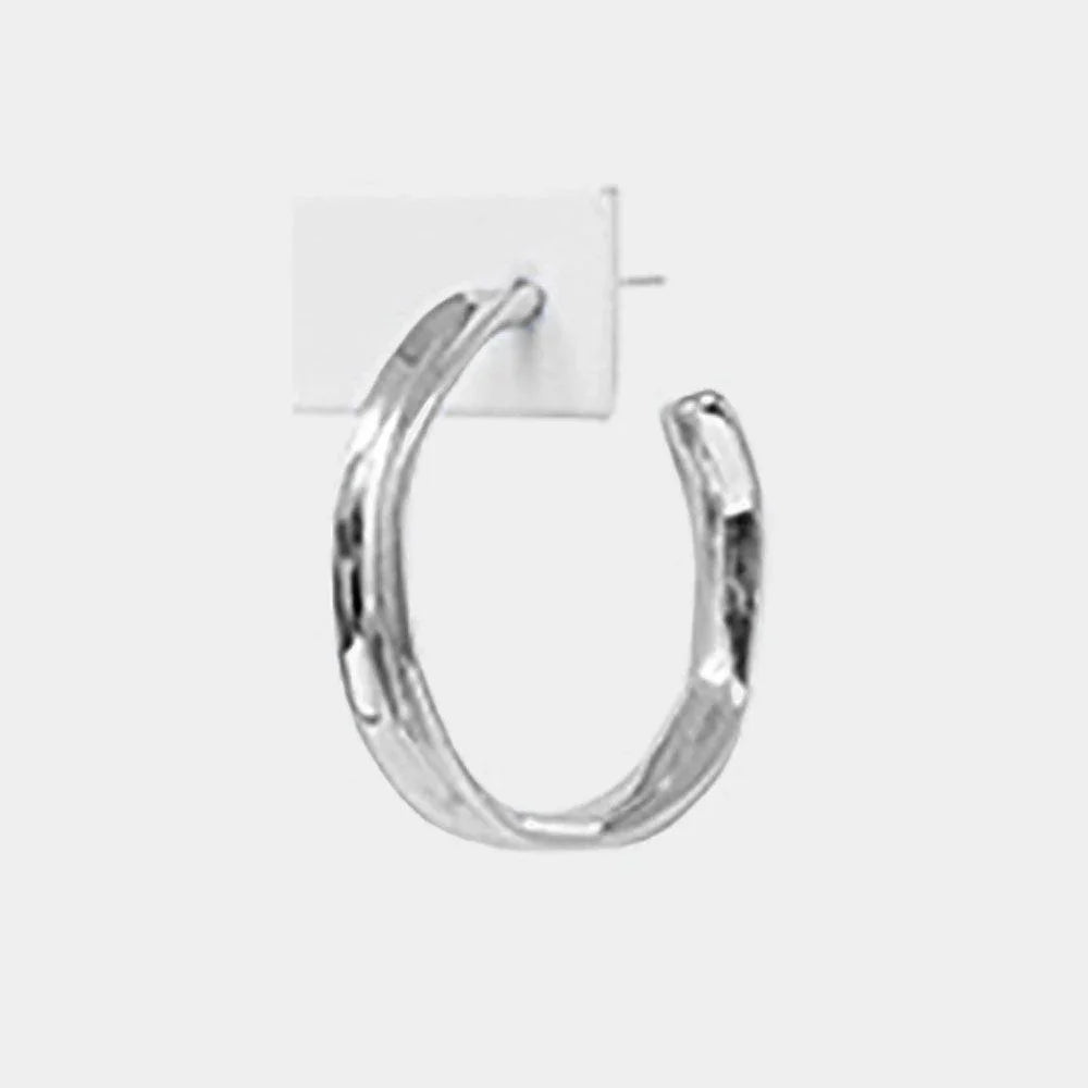 18K White Gold Plated Brass Half Metal Hoop Earrings - Jewelry Store by Erik Rayo
