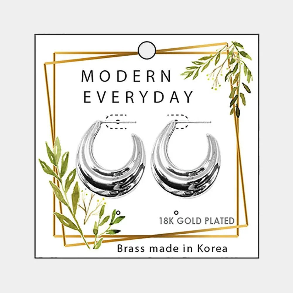 18K White Gold Plated Brass Open Metal Earrings - Jewelry Store by Erik Rayo