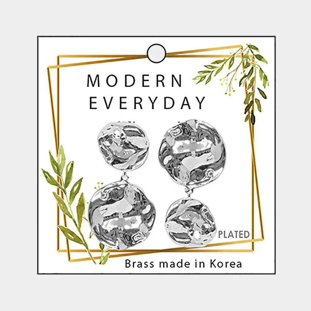 18K White Gold Plated Brass Mismatched Crushed Metal Earrings - Jewelry Store by Erik Rayo