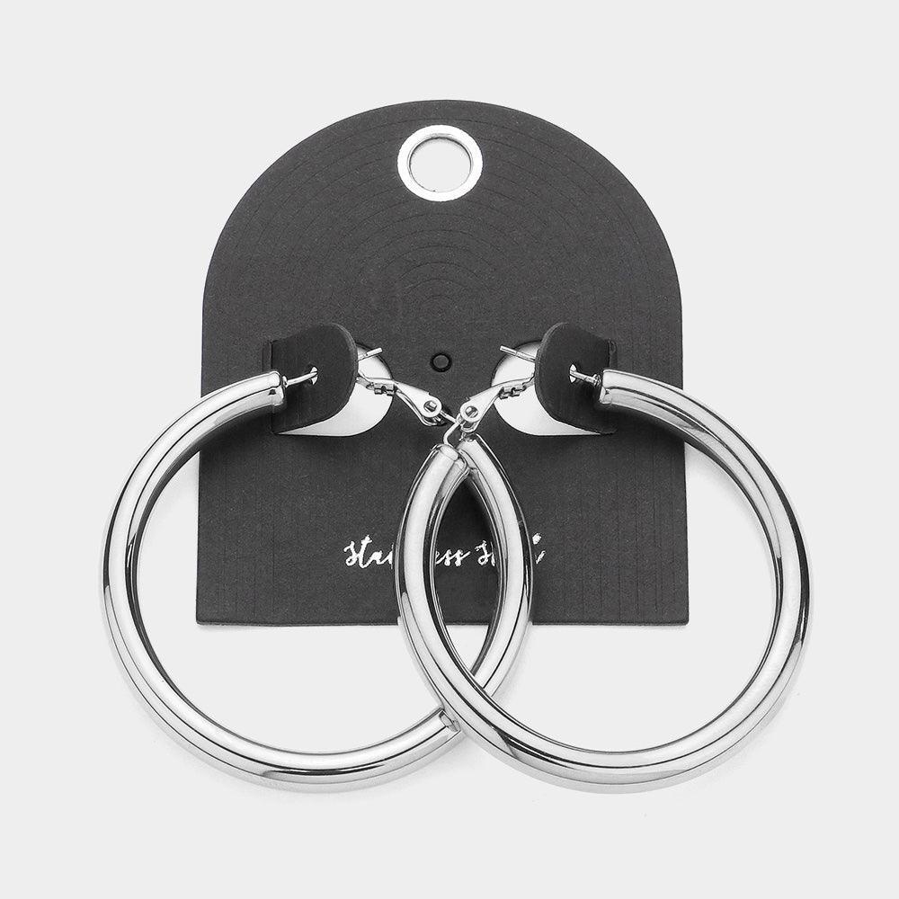 Silver Stainless Steel Hoop Earrings - Jewelry Store by Erik Rayo