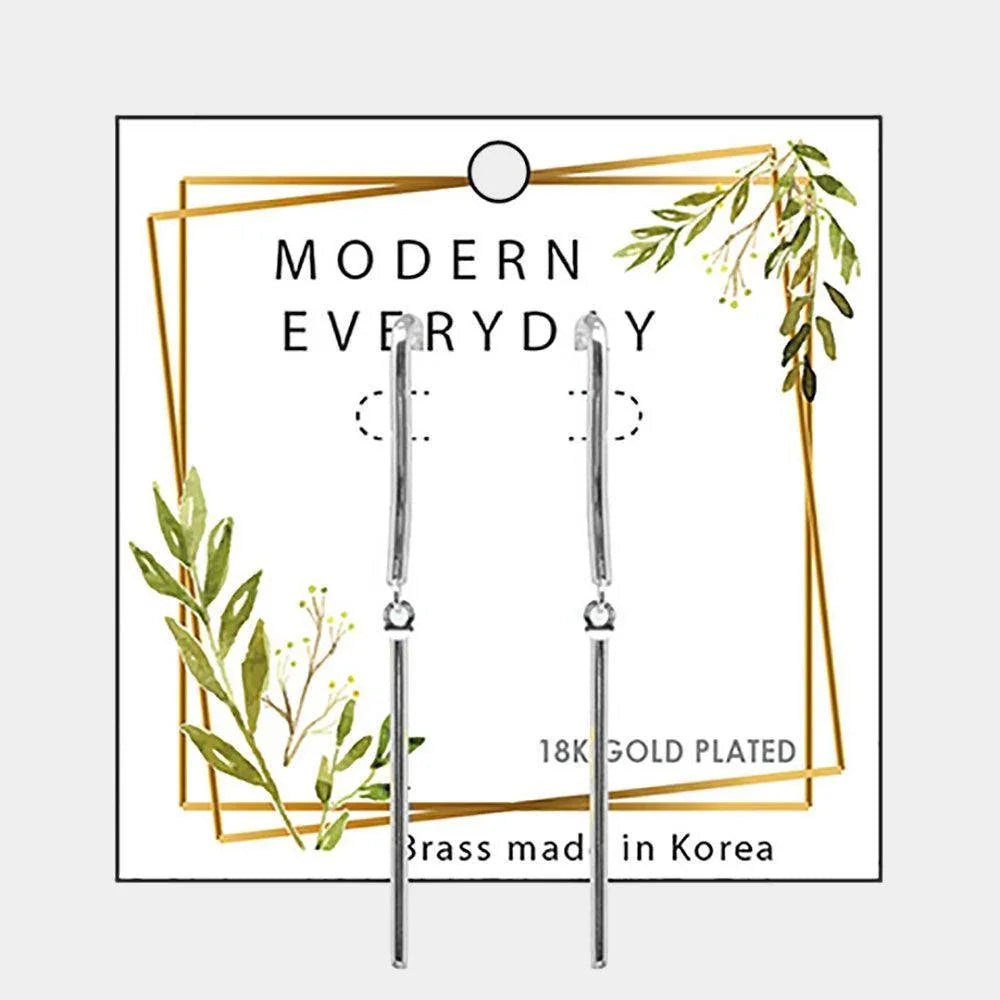 18K White Gold Plated Brass Metal Bar Dangle Earrings - Jewelry Store by Erik Rayo