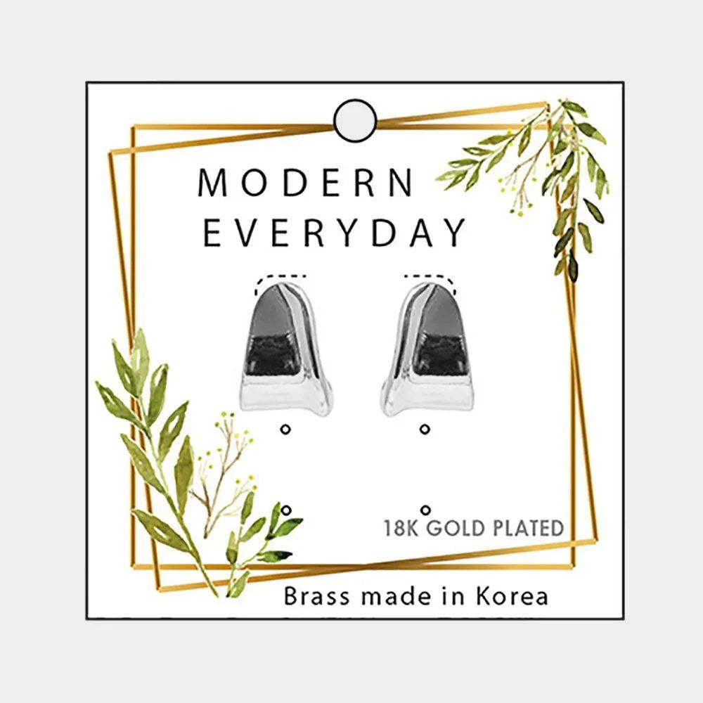 18K White Gold Plated Brass Curved Metal Earrings - Jewelry Store by Erik Rayo