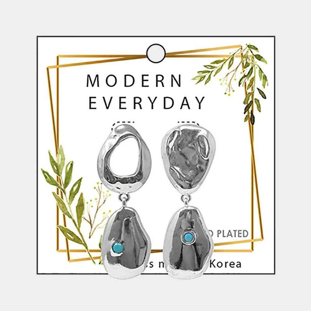 18K White Gold Plated Brass Mismatched Abstract Metal Earrings - Jewelry Store by Erik Rayo