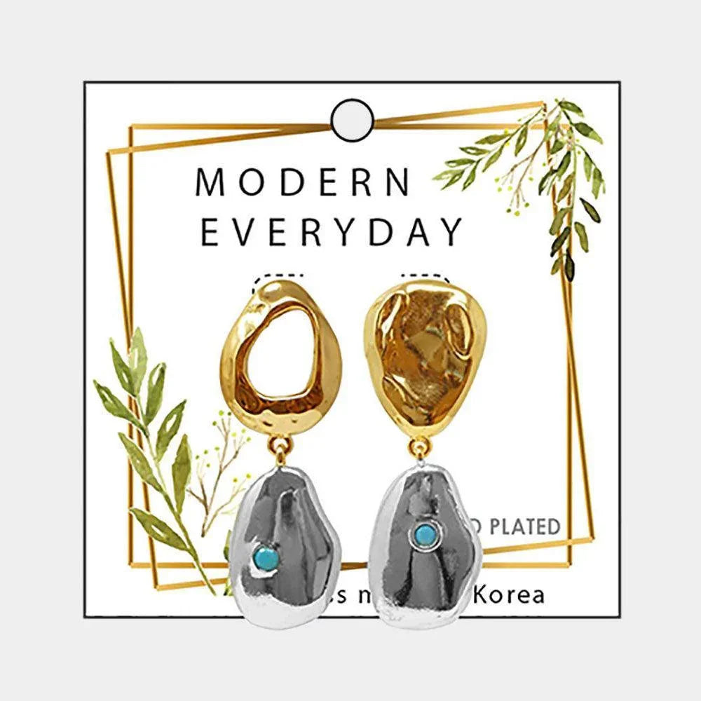 Two Tone 18K Gold Plated Brass Mismatched Abstract Metal Earrings - Jewelry Store by Erik Rayo