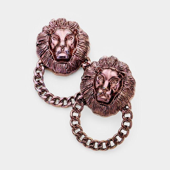 Lion Accented Chain Knocker Earrings - Jewelry Store by Erik Rayo
