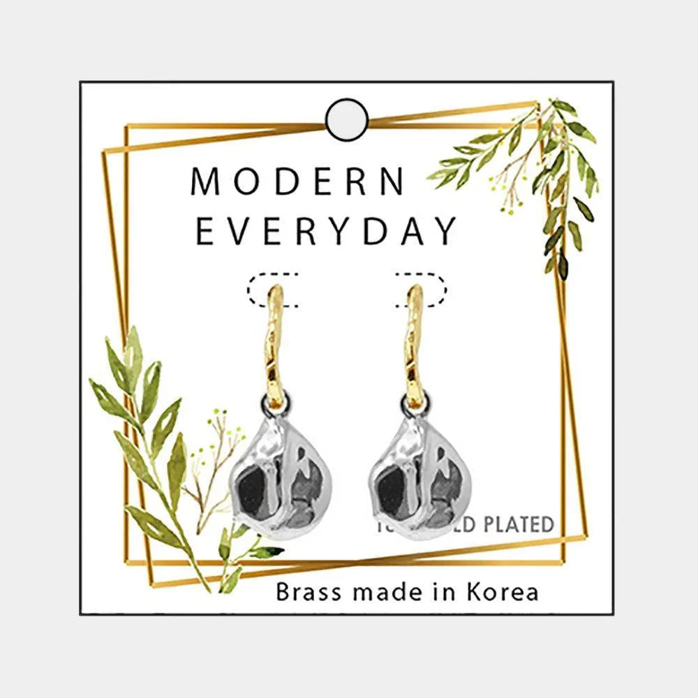 Two Tone 18K Gold Plated Brass Open Metal Triangle Abstract Teardrop Earrings - Jewelry Store by Erik Rayo
