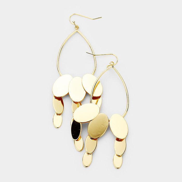 Gold Geometric Teardrop Hoop Metal Oval Link Dangle Earrings - Jewelry Store by Erik Rayo