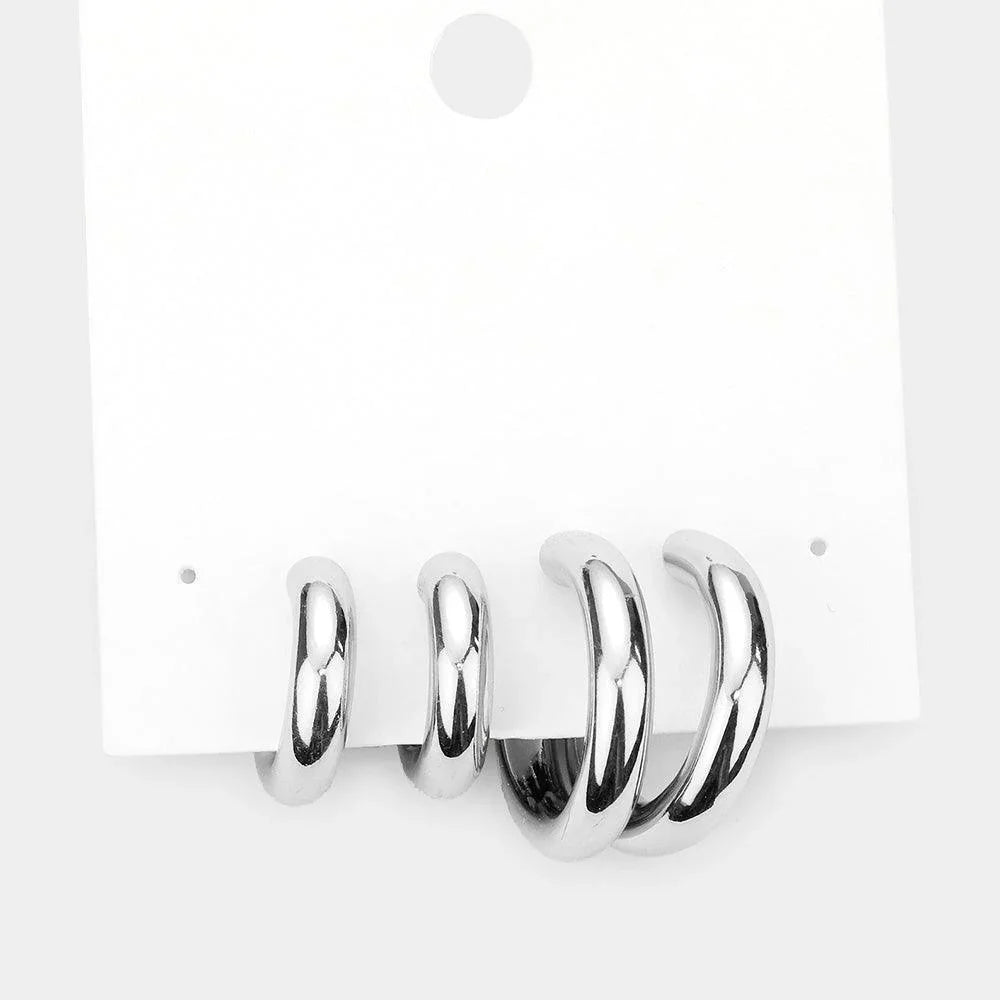 2Pairs - Metal Half Hoop Earrings - Jewelry Store by Erik Rayo
