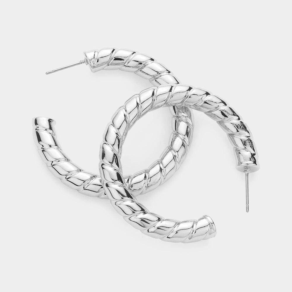 Silver Textured Metal Hoop Earrings