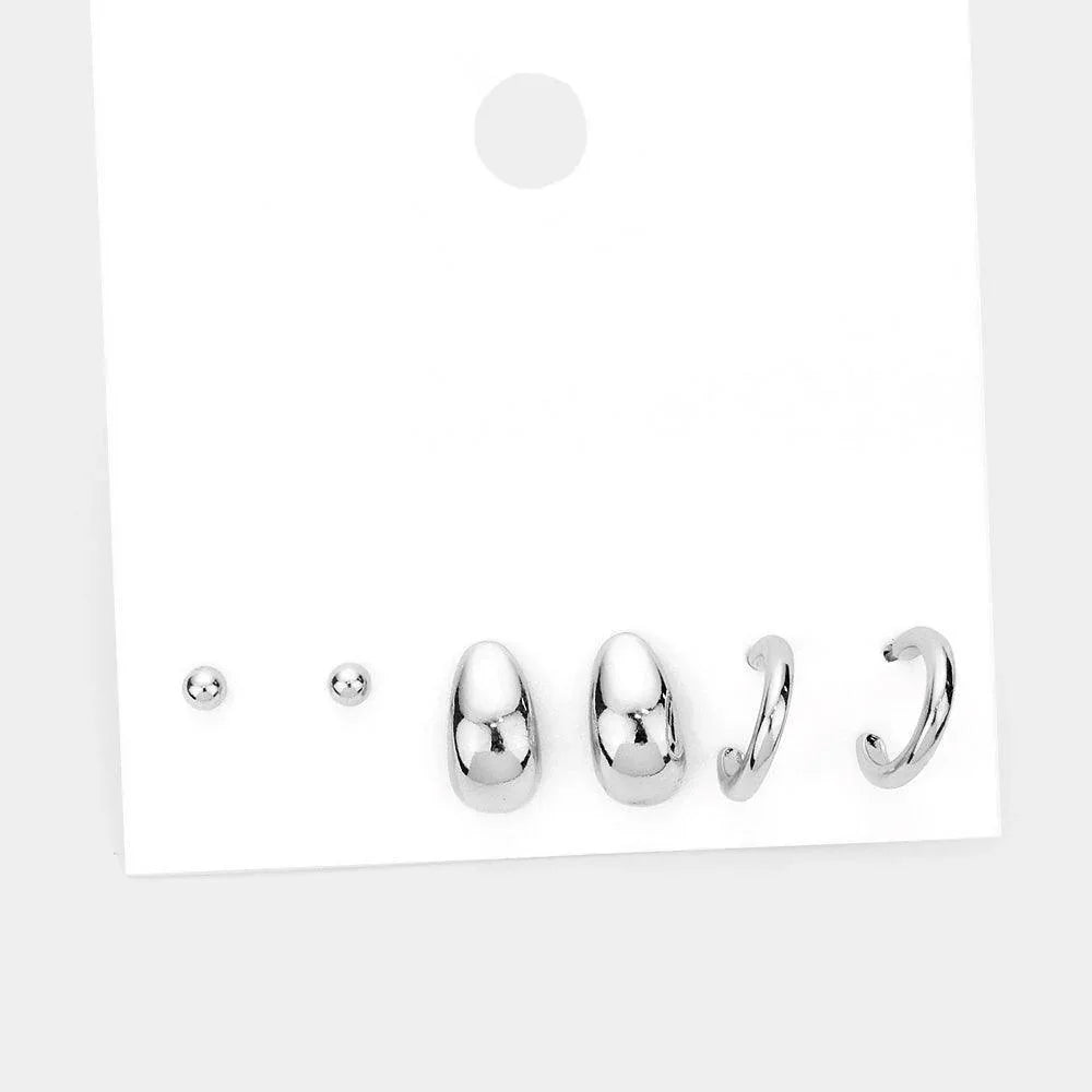 3Pairs - Metal Ball Half Hoop Earrings - Jewelry Store by Erik Rayo