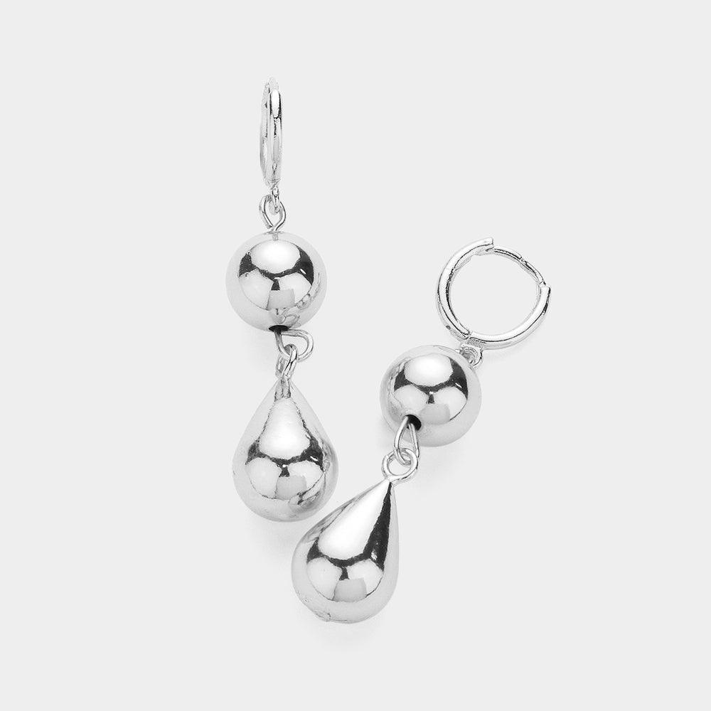 Metal Ball Teardrop Dangle Huggie Earrings