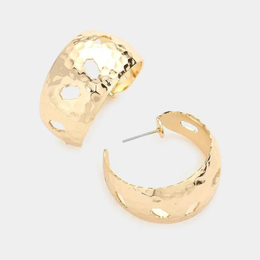 Gold Cut Out Detailed Metal Hoop Earrings - Jewelry Store by Erik Rayo