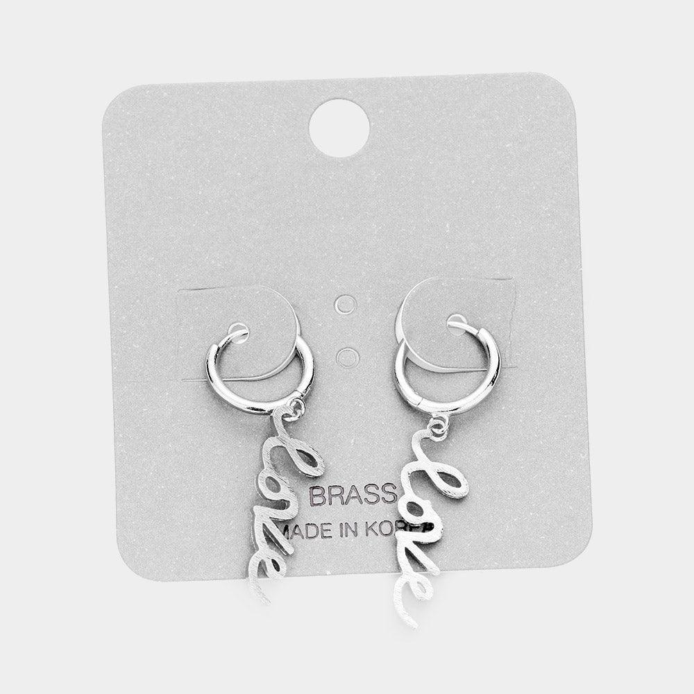 Silver LOVE Brass Metal Huggie Earrings - Jewelry Store by Erik Rayo