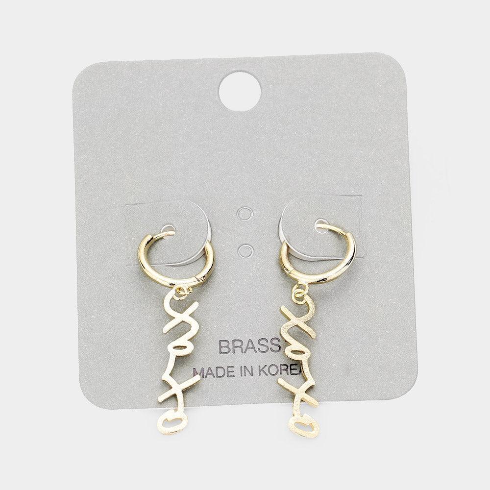 Gold XOXO Brass Metal Huggie Earrings - Jewelry Store by Erik Rayo