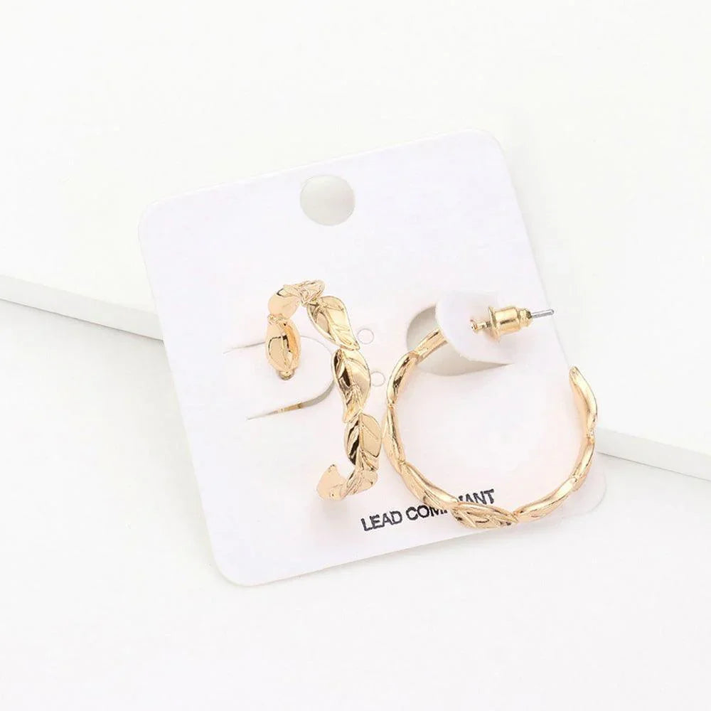 Gold Metal Leaf Hoop Earrings - Jewelry Store by Erik Rayo