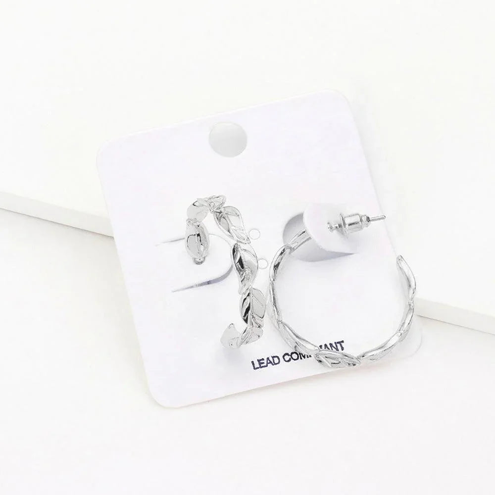 Metal Leaf Hoop Earrings - Jewelry Store by Erik Rayo