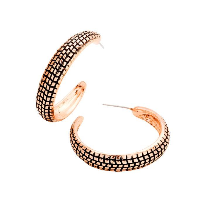 Antique Embossed Half Metal Hoop Earrings