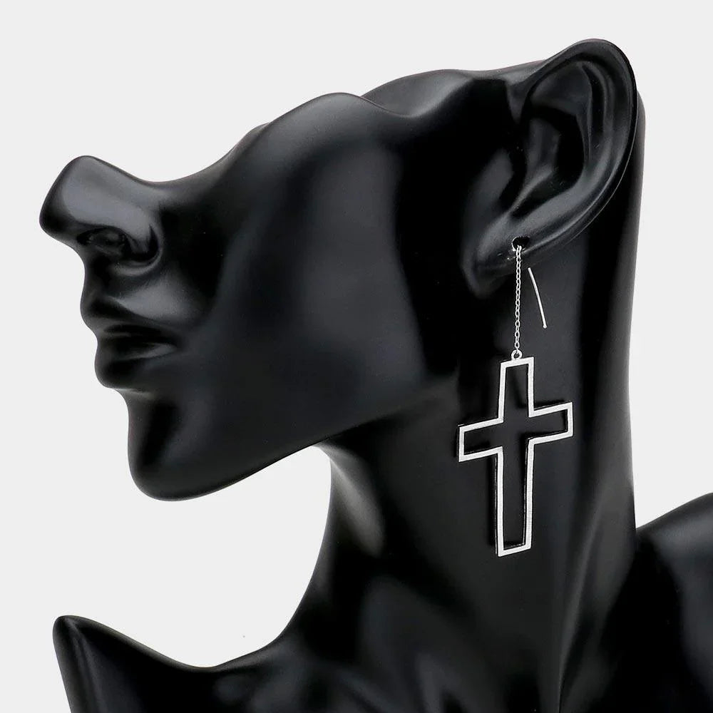 Brass Open Metal Cross Threader Earrings - Jewelry Store by Erik Rayo