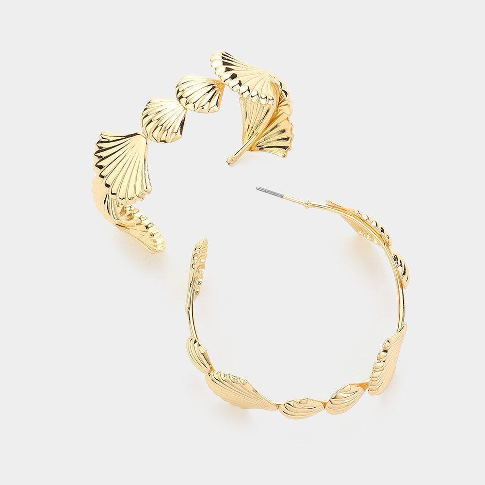 Gold Metal Shell Hoop Earrings - Jewelry Store by Erik Rayo