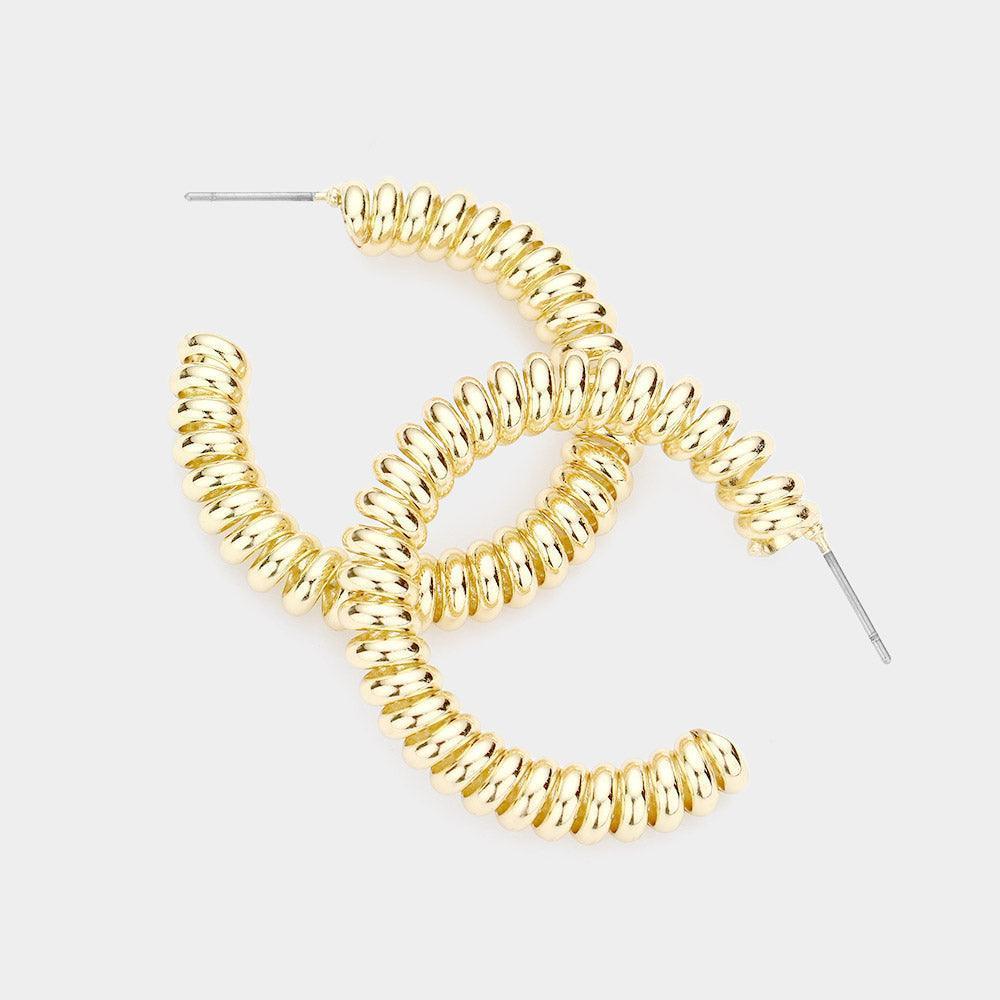 Gold Metal Telephone Cord Hoop Earrings - Jewelry Store by Erik Rayo