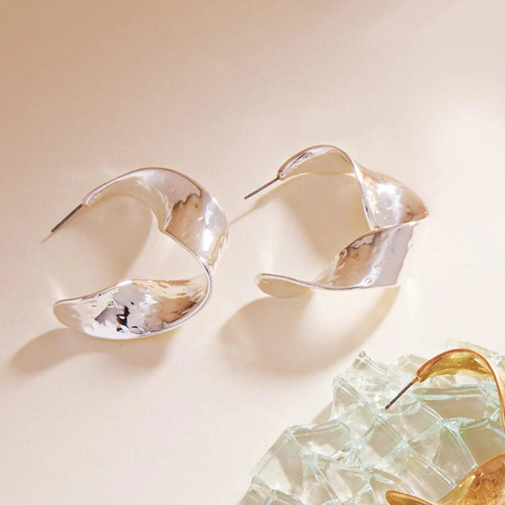 Silver Twisted Metal Hoop Earrings - Jewelry Store by Erik Rayo