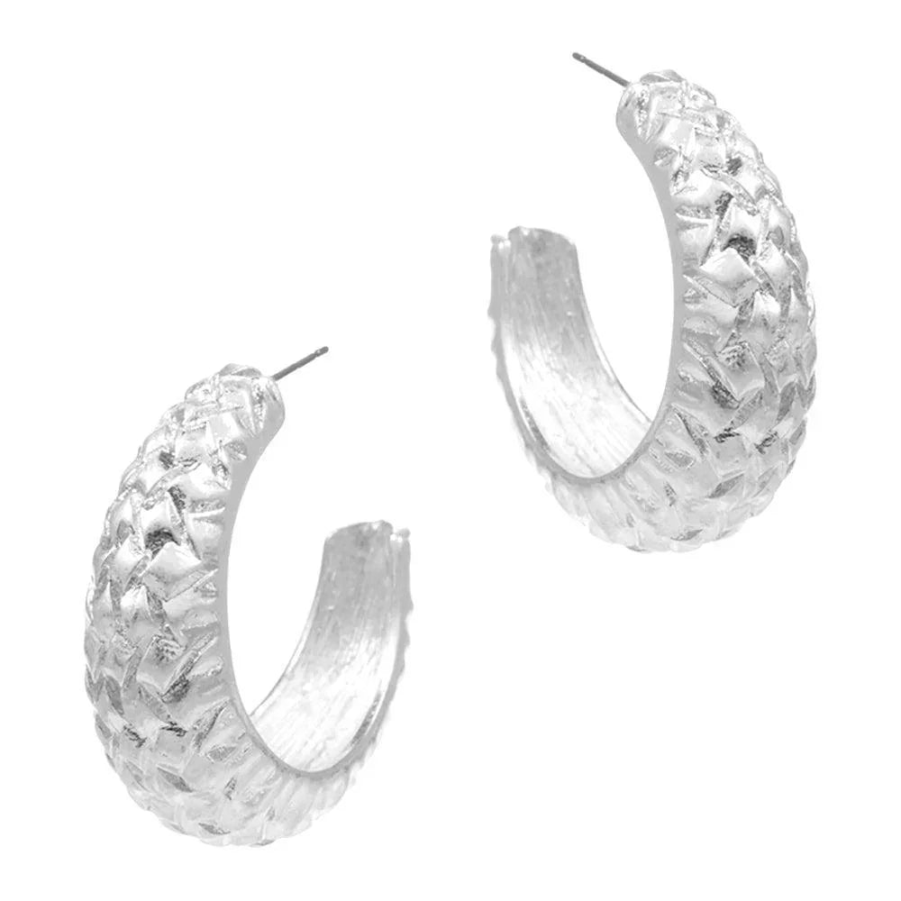 Silver Textured Metal Hoop Earrings - Jewelry Store by Erik Rayo