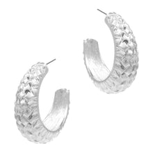 Load image into Gallery viewer, Silver Textured Metal Hoop Earrings
