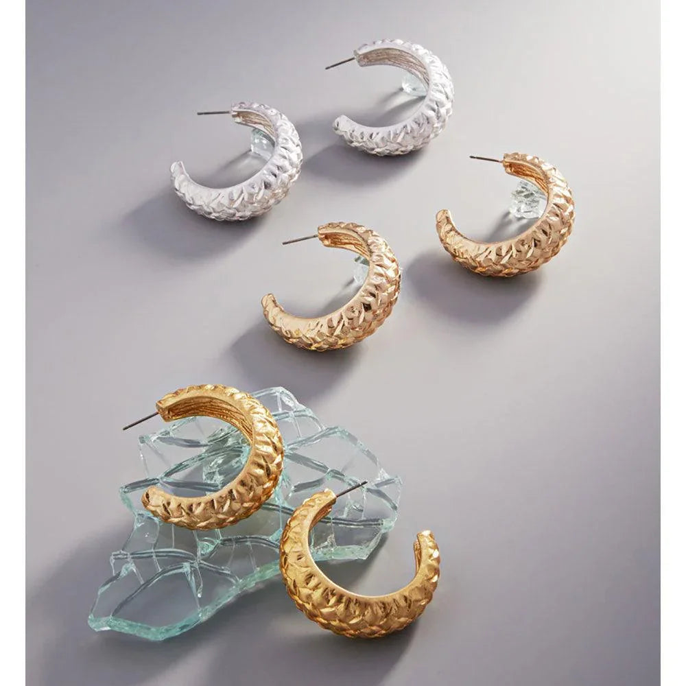 Silver Textured Metal Hoop Earrings - Jewelry Store by Erik Rayo