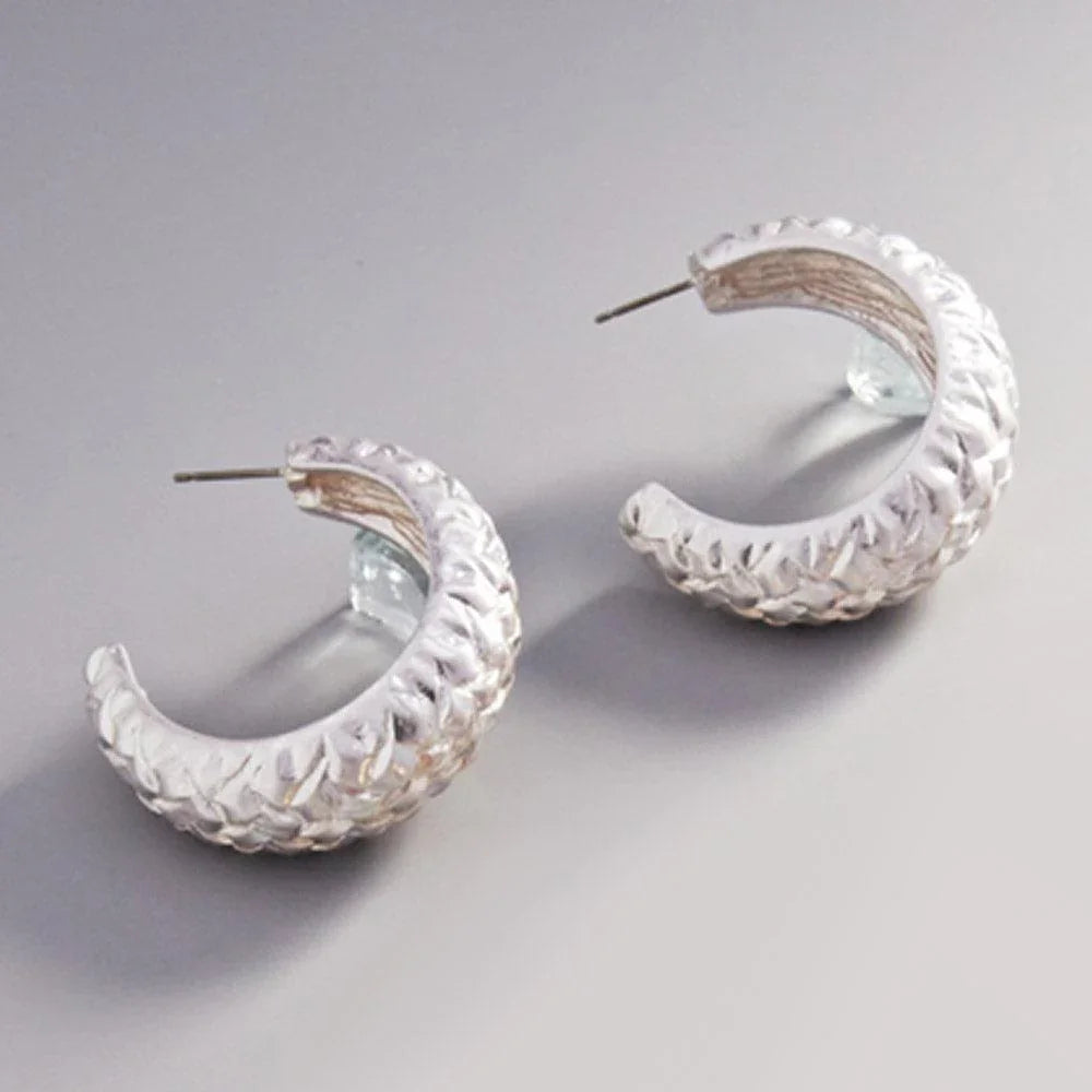 Silver Textured Metal Hoop Earrings - Jewelry Store by Erik Rayo