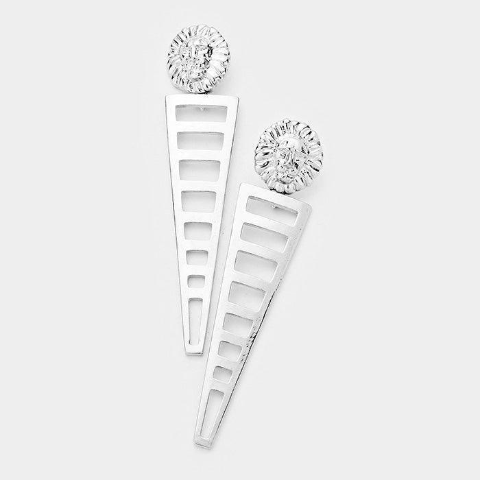 Metal Lion Accented Cut Out Triangle Dangle Earrings - Jewelry Store by Erik Rayo