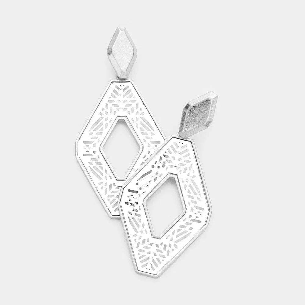 Silver Two Tone Metal Cut Out Earrings - Jewelry Store by Erik Rayo