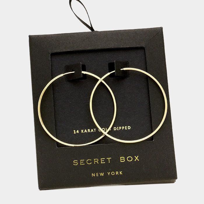 14K Gold Dipped metal hoop Earrings with Secret Box - Jewelry Store by Erik Rayo