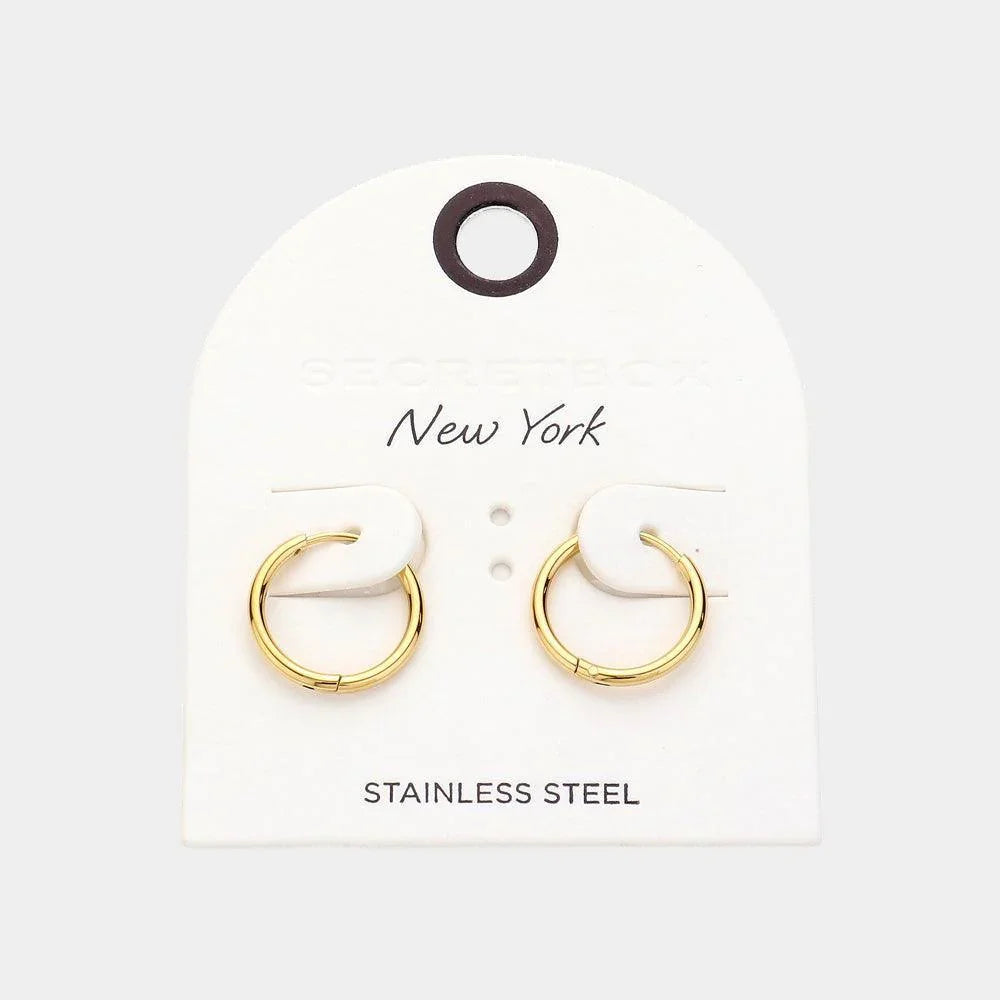 Gold SECET BOX_Stainless Steel Huggie Hoop Earrings - Jewelry Store by Erik Rayo